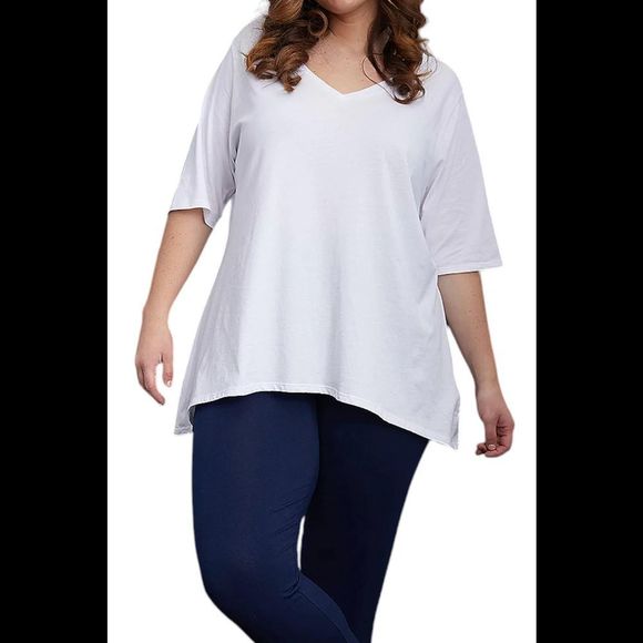 Seed to Style Organic Cotton V-Neck Top with Hi-Low Hem Cloud - Regular - Picture 1 of 1